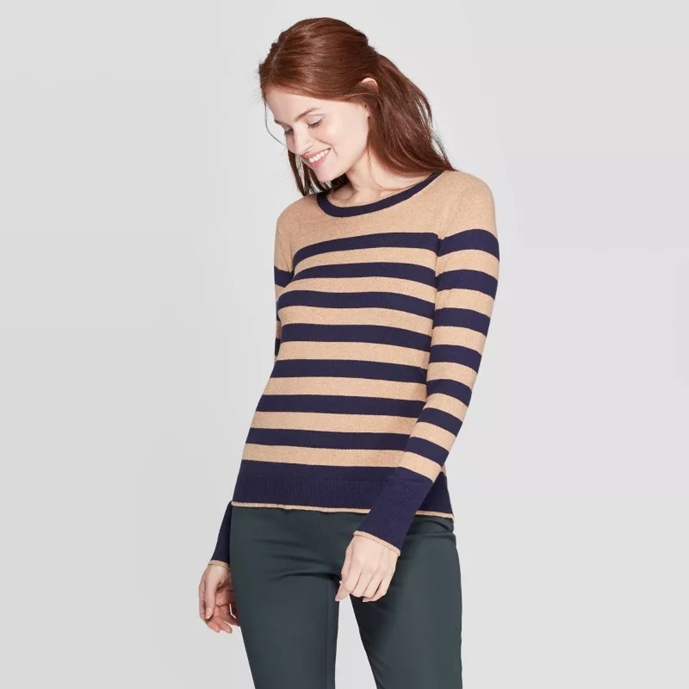 A New Day Navy and Tan Striped Sweater